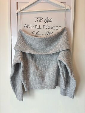 Garage Off-the-Shoulder Ribbed Sweater in Light Gray